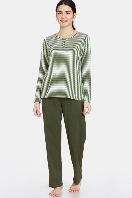 Zivame Cozy Ribbed 2 Top & 1 Bottom Lifewear Set - Leaf Clover — image 2